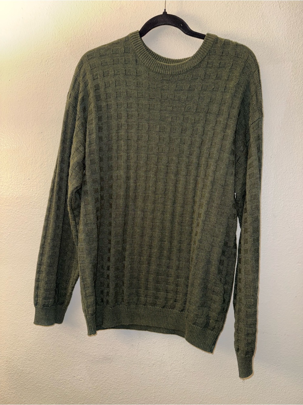 Vintage Crazy Horse Olive Green Textured Crewneck Sweater